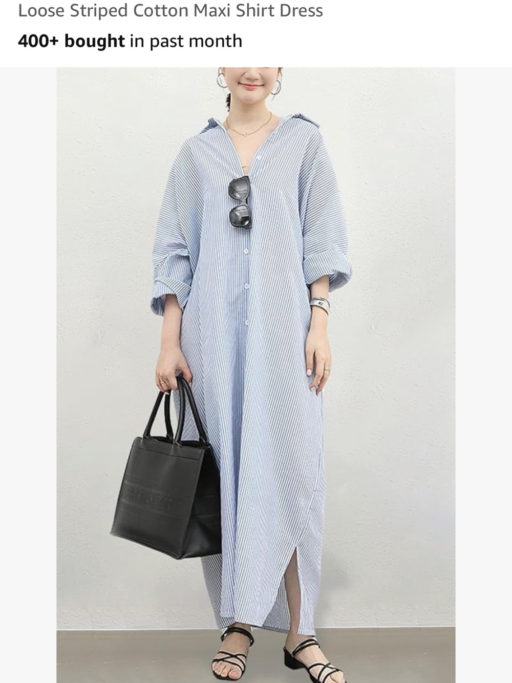 Striped Cotton Maxi Shirt Dress - Light Blue